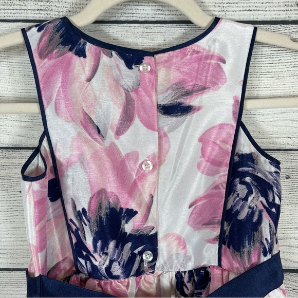 Pink & Violet Girl's Pink and Navy Floral Print Flower Dress Sz 6 - Picture 5 of 11